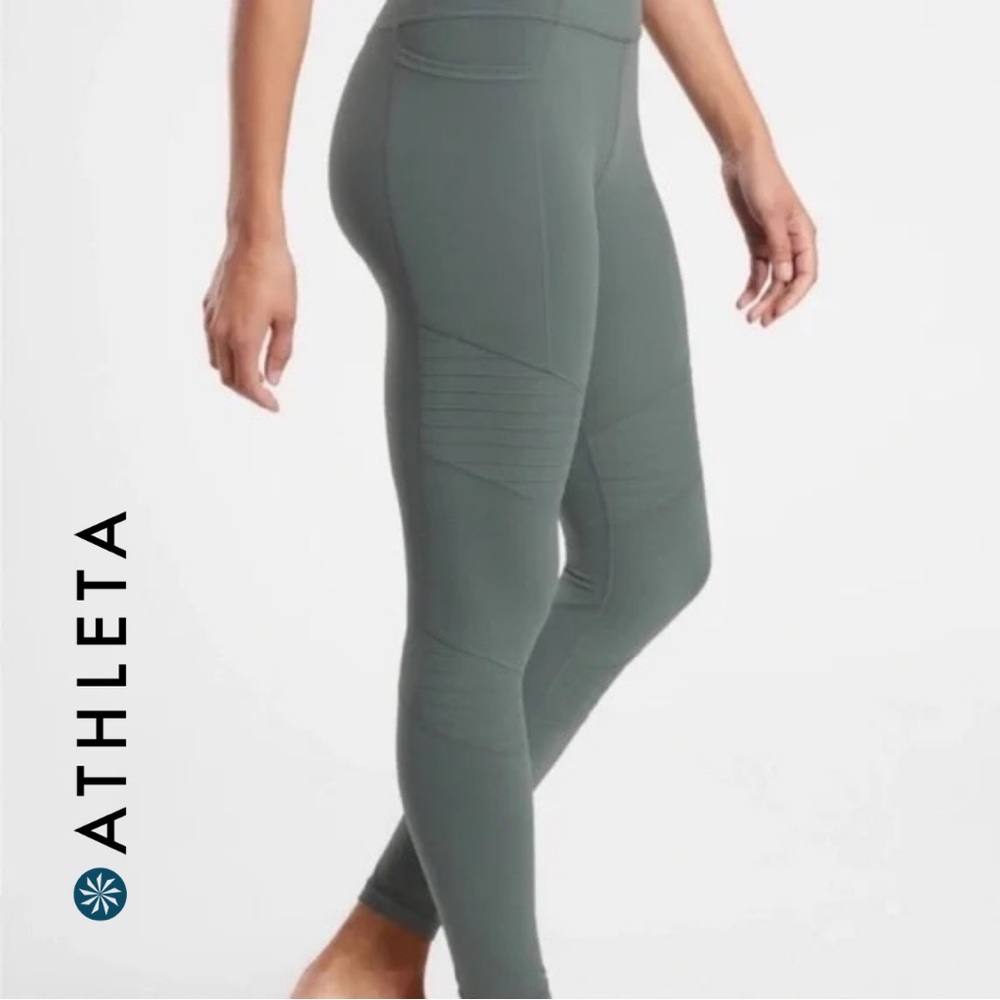 Athleta High-Rise Ribbed Detail Leggings in Sage Green